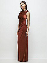 Side View Thumbnail - Auburn Moon High-Neck Cap Shoulder Pleated Bodice Velvet Column Maxi Dress