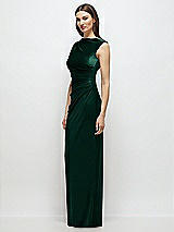 Side View Thumbnail - Evergreen High-Neck Cap Shoulder Pleated Bodice Velvet Column Maxi Dress