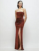 Front View Thumbnail - Auburn Moon Strapless Corset Bodice Velvet Column Maxi Dress