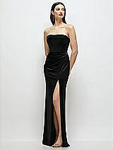 Front View Thumbnail - Black Strapless Corset Bodice Velvet Column Maxi Dress