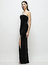 Side View Thumbnail - Black Strapless Corset Bodice Velvet Column Maxi Dress