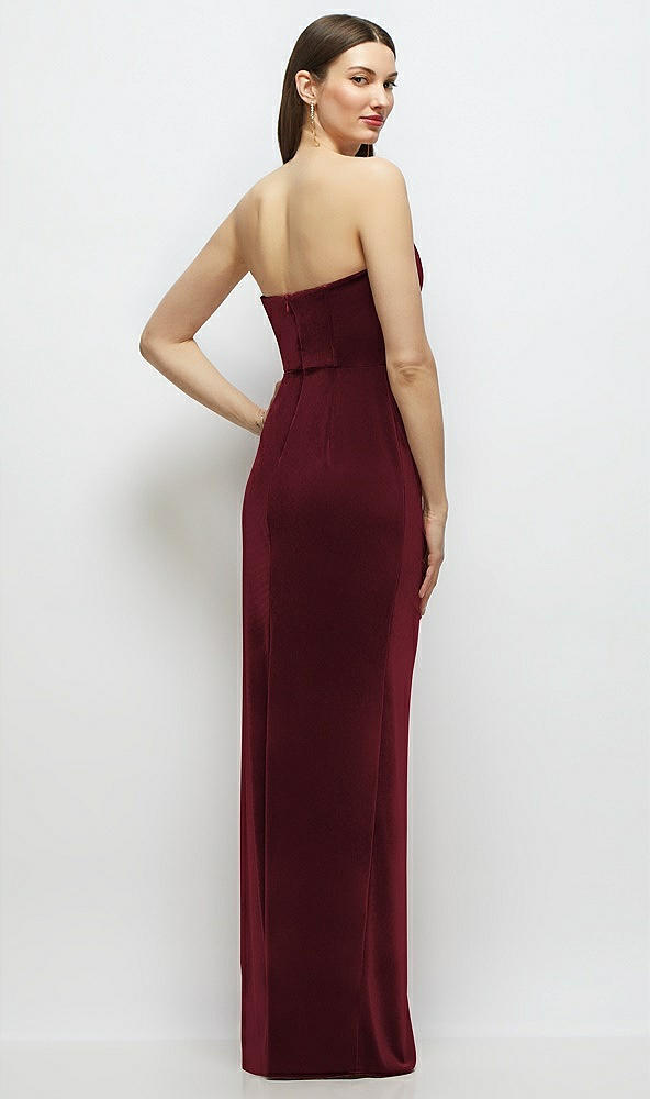 Back View - Cabernet Strapless Corset Bodice Velvet Column Maxi Dress