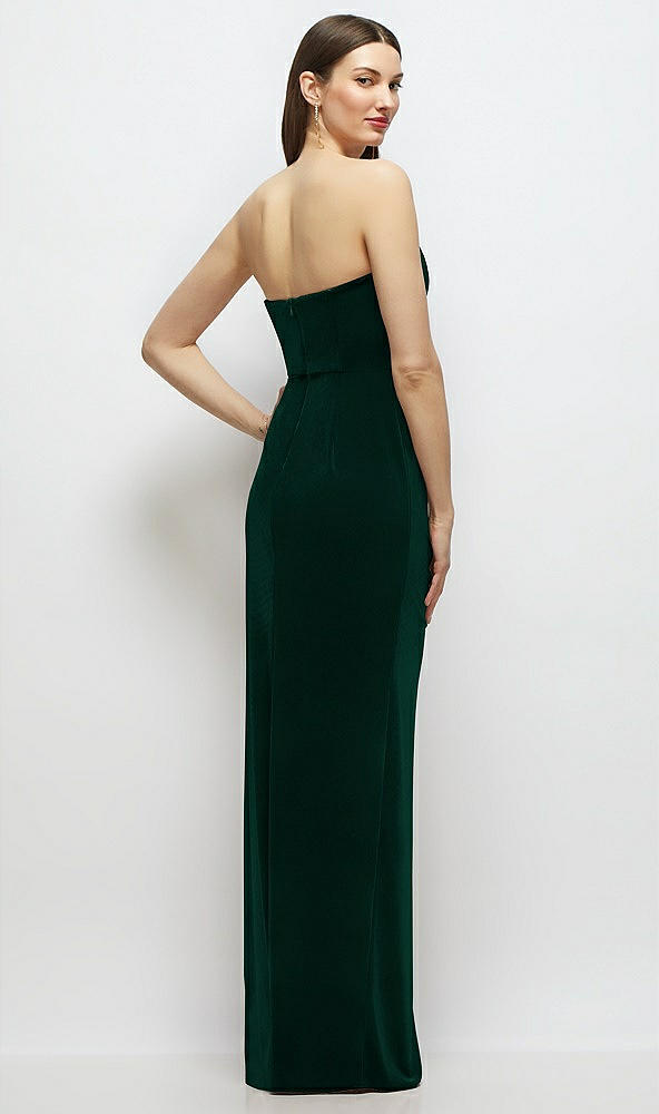 Back View - Evergreen Strapless Corset Bodice Velvet Column Maxi Dress