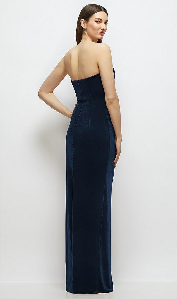 Back View - Midnight Navy Strapless Corset Bodice Velvet Column Maxi Dress