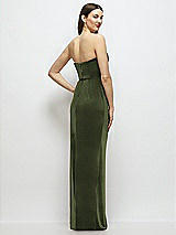 Rear View Thumbnail - Olive Green Strapless Corset Bodice Velvet Column Maxi Dress