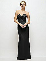 Front View Thumbnail - Black Strapless Crepe Tuxedo Gown with Satin Lapels and Buttons