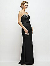 Side View Thumbnail - Black Strapless Crepe Tuxedo Gown with Satin Lapels and Buttons