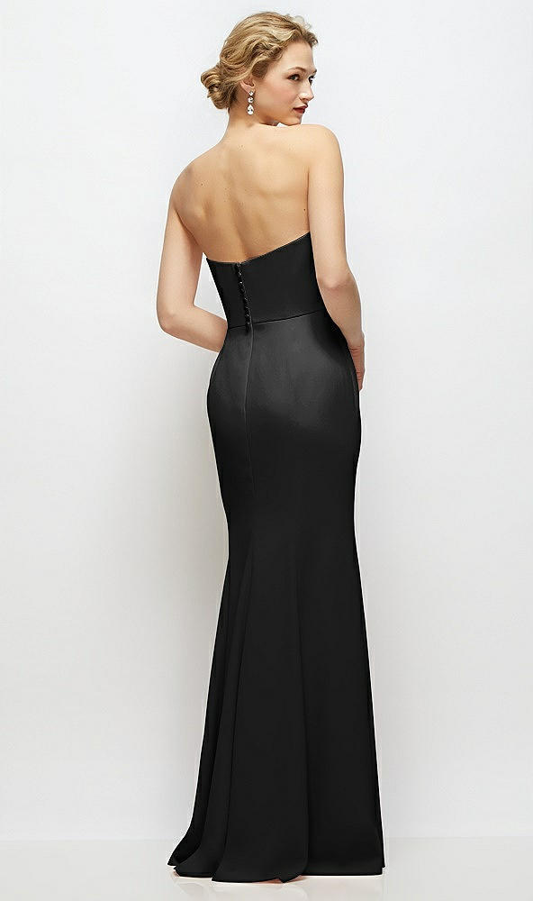 Back View - Black Strapless Crepe Tuxedo Gown with Satin Lapels and Buttons