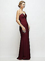 Side View Thumbnail - Cabernet Strapless Crepe Tuxedo Gown with Satin Lapels and Buttons