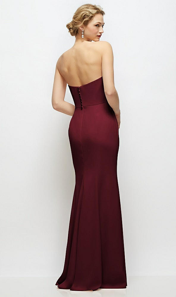 Back View - Cabernet Strapless Crepe Tuxedo Gown with Satin Lapels and Buttons