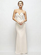 Front View Thumbnail - Ivory Strapless Crepe Tuxedo Gown with Satin Lapels and Buttons