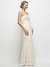 Side View Thumbnail - Ivory Strapless Crepe Tuxedo Gown with Satin Lapels and Buttons