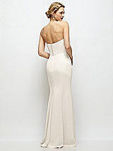 Rear View Thumbnail - Ivory Strapless Crepe Tuxedo Gown with Satin Lapels and Buttons