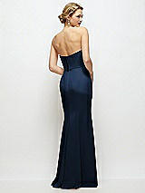 Rear View Thumbnail - Midnight Navy Strapless Crepe Tuxedo Gown with Satin Lapels and Buttons