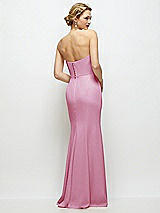 Rear View Thumbnail - Powder Pink Strapless Crepe Tuxedo Gown with Satin Lapels and Buttons
