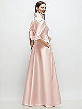 Rear View Thumbnail - Blush 3/4 Sleeve Satin Shirt Dress Gown with Sash and Jeweled Buttons