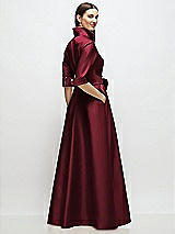 Rear View Thumbnail - Cabernet 3/4 Sleeve Satin Shirt Dress Gown with Sash and Jeweled Buttons