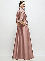 Rear View Thumbnail - Neu Nude 3/4 Sleeve Satin Shirt Dress Gown with Sash and Jeweled Buttons