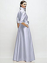 Rear View Thumbnail - Silver Dove 3/4 Sleeve Satin Shirt Dress Gown with Sash and Jeweled Buttons