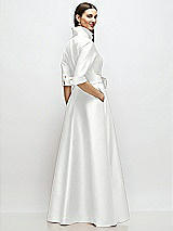 Rear View Thumbnail - White 3/4 Sleeve Satin Shirt Dress Gown with Sash and Jeweled Buttons