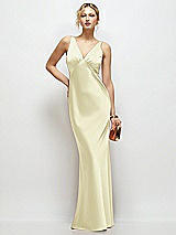 Front View Thumbnail - Butter Yellow Sleeveless V-Neck Stretch Satin Bias Slip Maxi Dress
