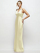 Side View Thumbnail - Butter Yellow Sleeveless V-Neck Stretch Satin Bias Slip Maxi Dress