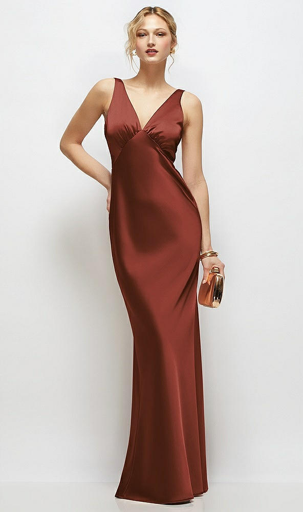 Front View - Auburn Moon Sleeveless V-Neck Stretch Satin Bias Slip Maxi Dress