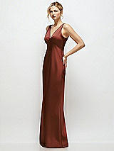 Side View Thumbnail - Auburn Moon Sleeveless V-Neck Stretch Satin Bias Slip Maxi Dress