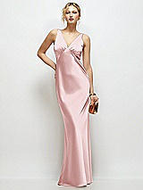Front View Thumbnail - Ballet Pink Sleeveless V-Neck Stretch Satin Bias Slip Maxi Dress