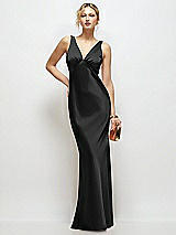 Front View Thumbnail - Black Sleeveless V-Neck Stretch Satin Bias Slip Maxi Dress