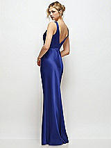 Rear View Thumbnail - Cobalt Blue Sleeveless V-Neck Stretch Satin Bias Slip Maxi Dress