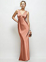 Front View Thumbnail - Copper Penny Sleeveless V-Neck Stretch Satin Bias Slip Maxi Dress