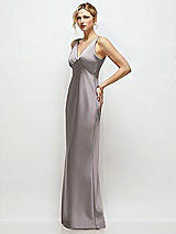 Side View Thumbnail - Cashmere Gray Sleeveless V-Neck Stretch Satin Bias Slip Maxi Dress