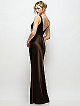 Rear View Thumbnail - Espresso Sleeveless V-Neck Stretch Satin Bias Slip Maxi Dress