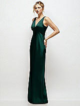 Side View Thumbnail - Evergreen Sleeveless V-Neck Stretch Satin Bias Slip Maxi Dress
