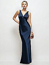 Front View Thumbnail - Midnight Navy Sleeveless V-Neck Stretch Satin Bias Slip Maxi Dress