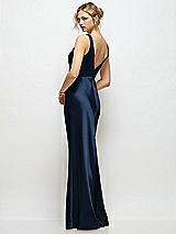 Rear View Thumbnail - Midnight Navy Sleeveless V-Neck Stretch Satin Bias Slip Maxi Dress