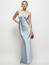 Front View Thumbnail - Mist Sleeveless V-Neck Stretch Satin Bias Slip Maxi Dress