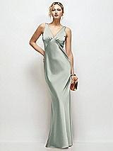 Front View Thumbnail - Willow Green Sleeveless V-Neck Stretch Satin Bias Slip Maxi Dress