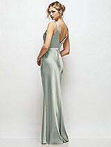 Rear View Thumbnail - Willow Green Sleeveless V-Neck Stretch Satin Bias Slip Maxi Dress