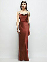 Alt View 1 Thumbnail - Auburn Moon Basque-Neck A-Line Stretch Satin Maxi Dress with Off-the-Shoulder Drape