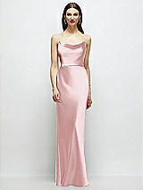 Alt View 1 Thumbnail - Ballet Pink Basque-Neck A-Line Stretch Satin Maxi Dress with Off-the-Shoulder Drape