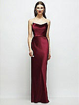 Alt View 1 Thumbnail - Cabernet Basque-Neck A-Line Stretch Satin Maxi Dress with Off-the-Shoulder Drape