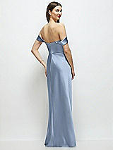 Rear View Thumbnail - Cloudy Basque-Neck A-Line Stretch Satin Maxi Dress with Off-the-Shoulder Drape
