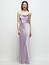 Alt View 1 Thumbnail - Lilac Haze Basque-Neck A-Line Stretch Satin Maxi Dress with Off-the-Shoulder Drape