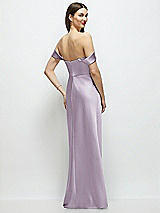 Rear View Thumbnail - Lilac Haze Basque-Neck A-Line Stretch Satin Maxi Dress with Off-the-Shoulder Drape