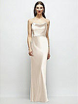 Alt View 1 Thumbnail - Oat Basque-Neck A-Line Stretch Satin Maxi Dress with Off-the-Shoulder Drape