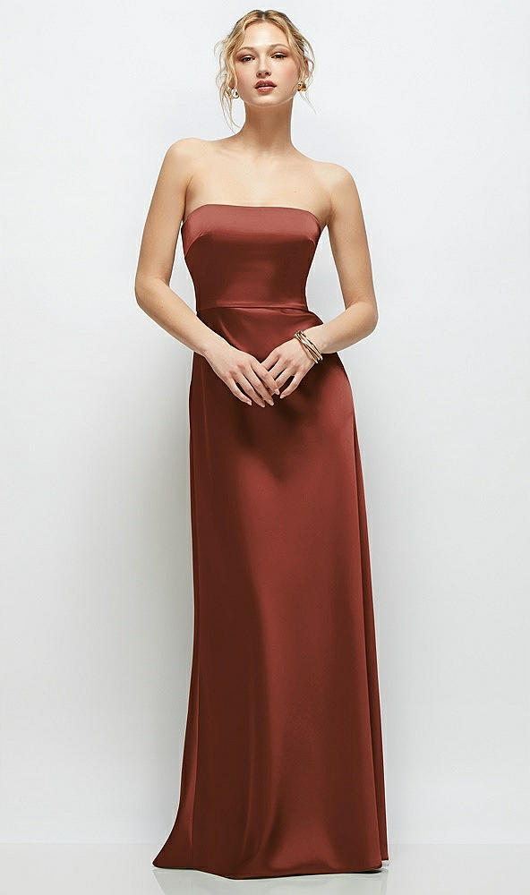 Front View - Auburn Moon Strapless A-Line Stretch Satin Maxi Dress