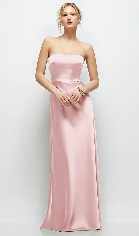 Front View - Ballet Pink Strapless A-Line Stretch Satin Maxi Dress