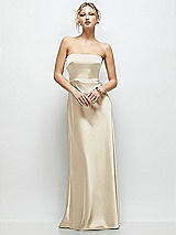 Front View Thumbnail - Champagne Strapless A-Line Stretch Satin Maxi Dress